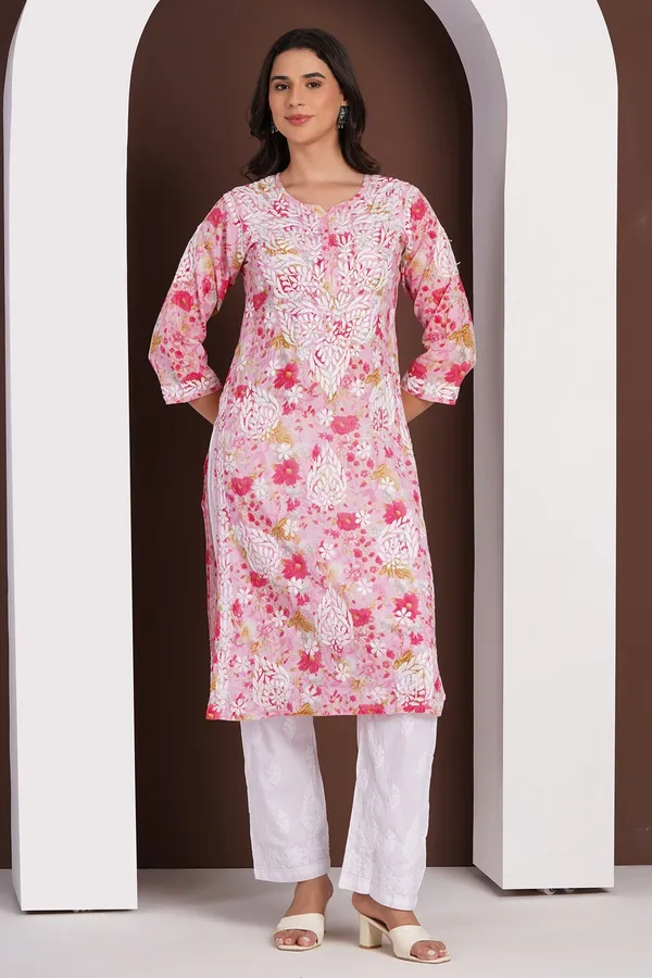 Baby_Pink_Handcrafted_Chikan_Floral_Print_Mul_Cotton_Kurti