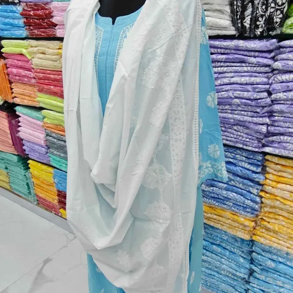 White_Hand_Embroidered_Lucknowi_Chikankari_Pure_Soft_Cotton_Dupatta