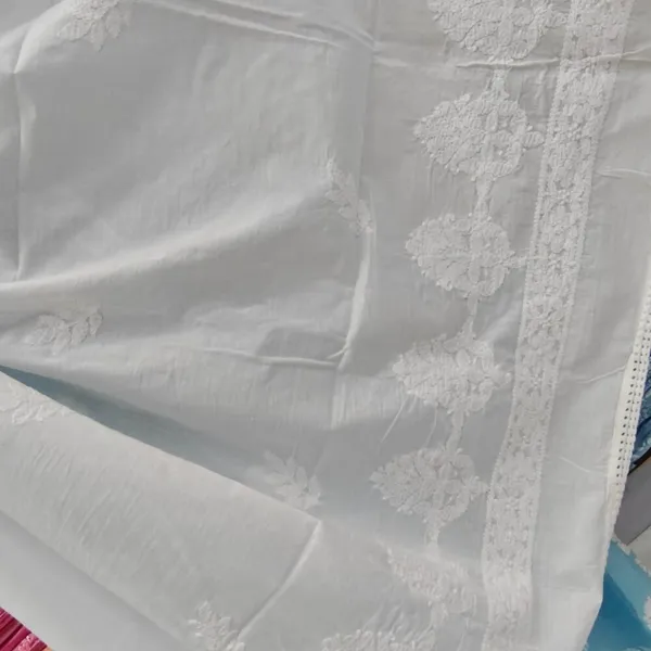 White_Hand_Embroidered_Lucknowi_Chikankari_Pure_Soft_Cotton_Dupatta