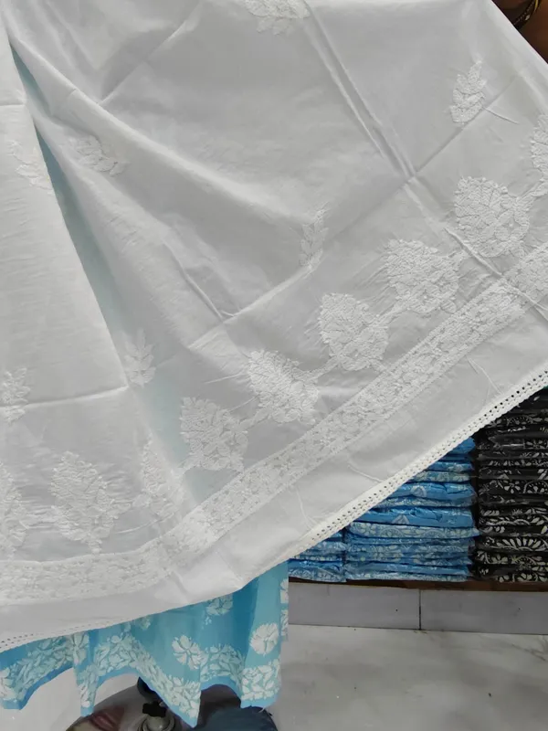 White_Hand_Embroidered_Lucknowi_Chikankari_Pure_Soft_Cotton_Dupatta