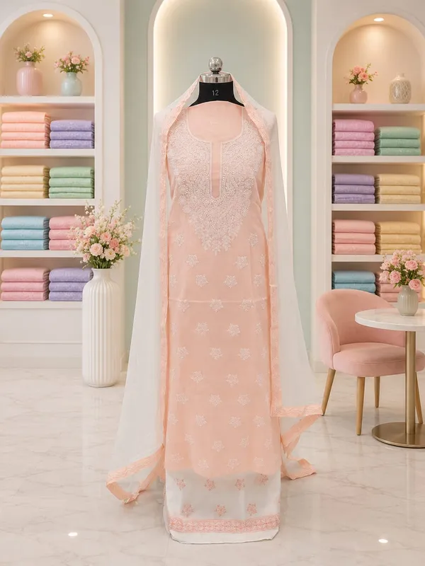 Soft_Peach_Cotton_Suit_Piece_With_Contrast_Bottom_Chiffon_Dupatta
