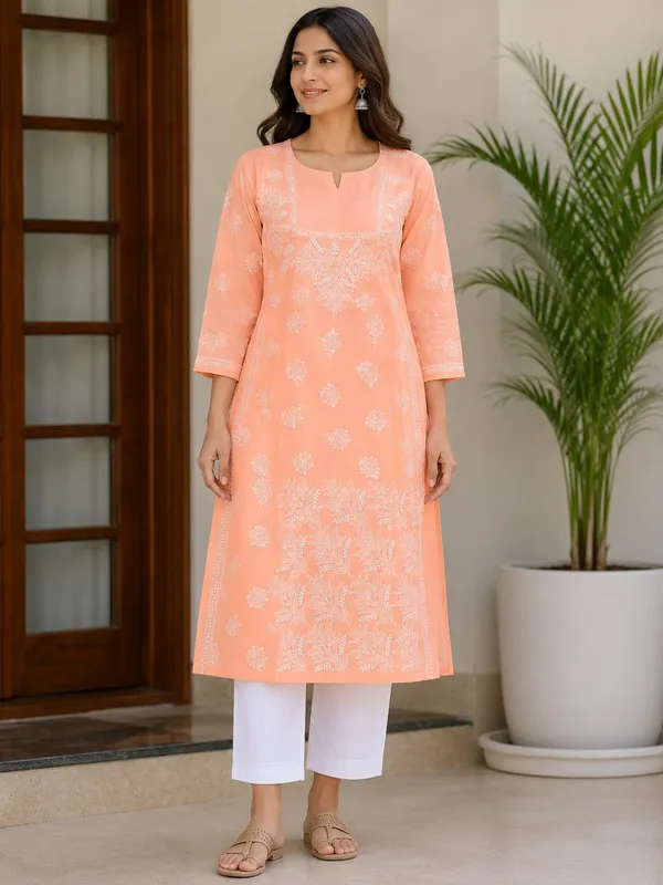 Peach_Voile_Cotton_Kurti