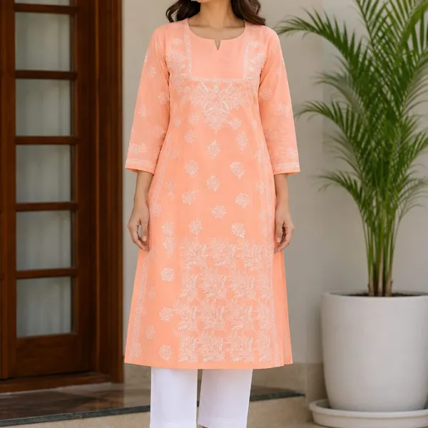 Peach_Voile_Cotton_Kurti