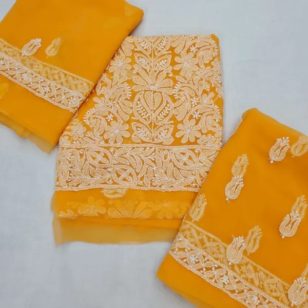 Mustard_Yellow_Hand_Embroidered_Soft_Chiffon_Unstitched_Garth_Chikankari_Suit_Set_With_Dupatta