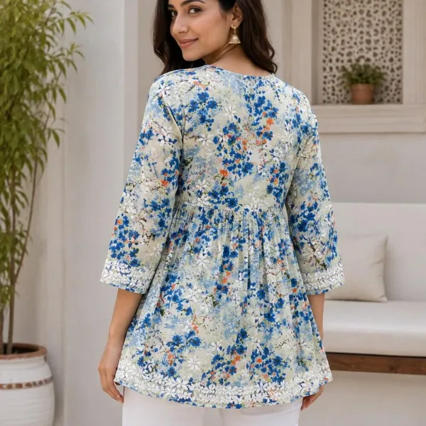 Powder_Blue_Floral_Handcrafted_Lucknowi_Chikan_Cotton_Short_Top