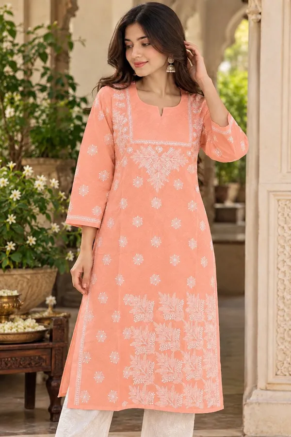 Peach_Voile_Cotton_Kurti