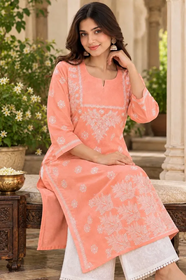 Peach_Voile_Cotton_Kurti