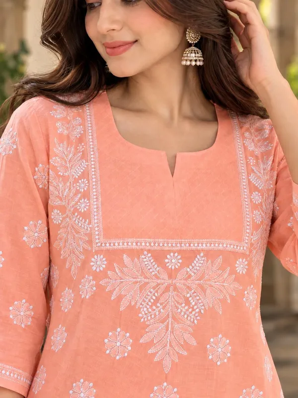 Peach_Voile_Cotton_Kurti