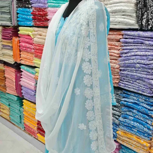 White_Hand_Embroidered_Lucknowi_Chikankari_Pure_Soft_Chiffon_Dupatta