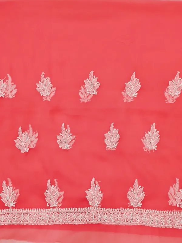 Coral_Pink_Hand_Crafted_Soft_Chiffon_Unstitched_Chikan_Suit_Set_Panel_Pattern