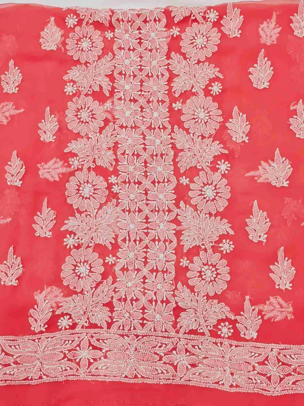 Coral_Pink_Hand_Crafted_Soft_Chiffon_Unstitched_Chikan_Suit_Set_Panel_Pattern