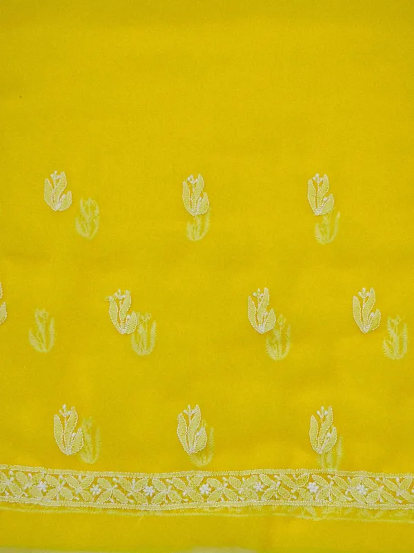 Sunshine_Yellow_Hand_Crafted_Soft_Chiffon_Unstitched_Chikan_Suit_Set_In_Panel_Pattern