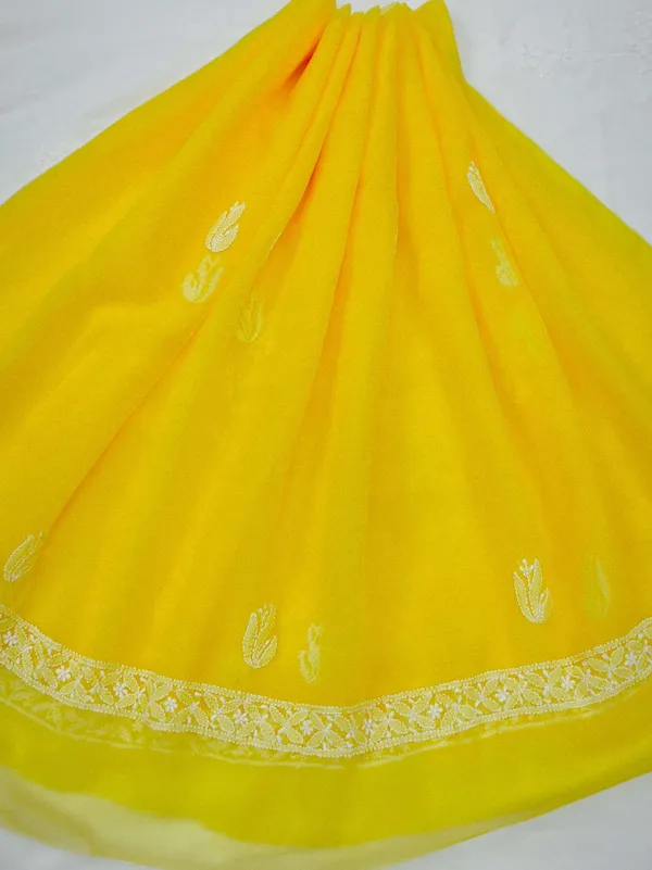 Sunshine_Yellow_Hand_Crafted_Soft_Chiffon_Unstitched_Chikan_Suit_Set_In_Panel_Pattern