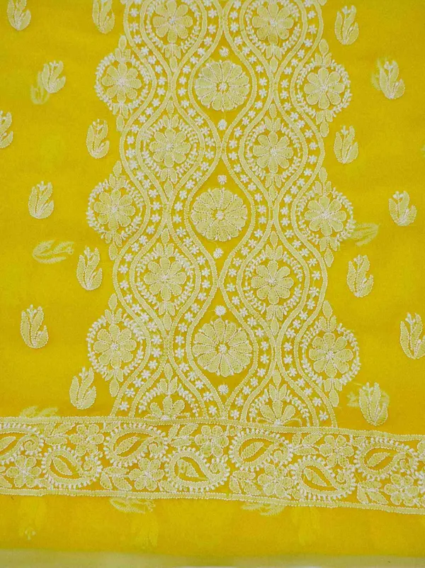 Sunshine_Yellow_Hand_Crafted_Soft_Chiffon_Unstitched_Chikan_Suit_Set_In_Panel_Pattern