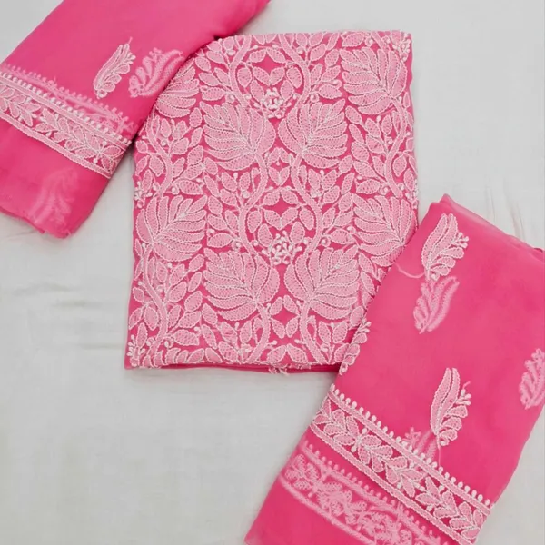 Fuchsia_Pink_Hand_Embroidered_Soft_Chiffon_Unstitched_Leaf_Chikankari_Suit_Set_With_Dupatta