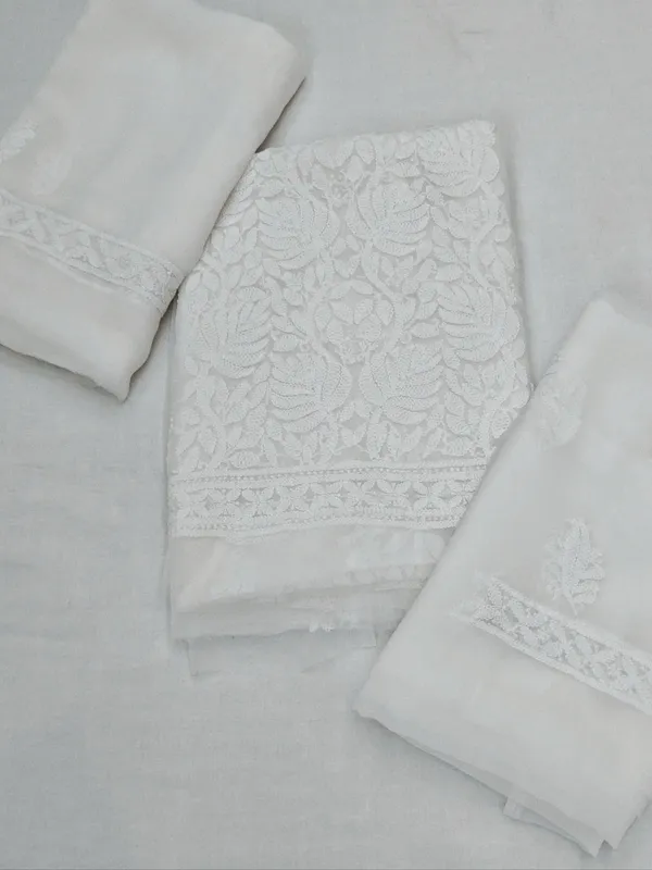 White_Hand_Embroidered_Soft_Chiffon_Unstitched_Leaf_Chikankari_Suit_Set_With_Dupatta