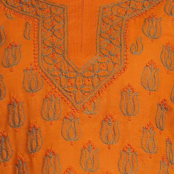 Burnt_Orange_Hand_Embroidered_Chikan_Cotton_Top_With_Contrast_Thread_Work