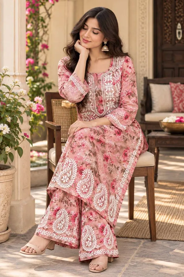 Blush_Pink__Handcrafted_Lucknowi_Chikan__Cotton_Kurti_Set