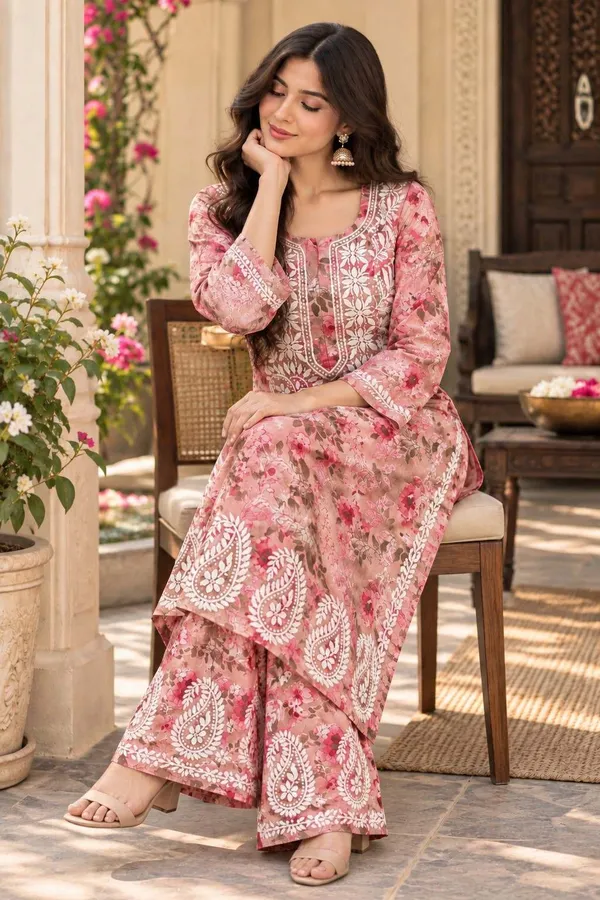 Blush_Pink__Handcrafted_Lucknowi_Chikan__Cotton_Kurti_Set