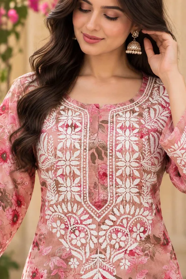 Blush_Pink__Handcrafted_Lucknowi_Chikan__Cotton_Kurti_Set
