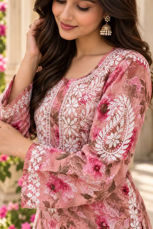 Blush_Pink__Handcrafted_Lucknowi_Chikan__Cotton_Kurti_Set