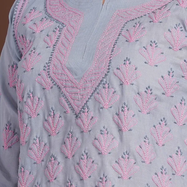 Dusty_Blue_Hand_Embroidered_Chikan_Cotton_Top_With_Contrast_Thread_Work