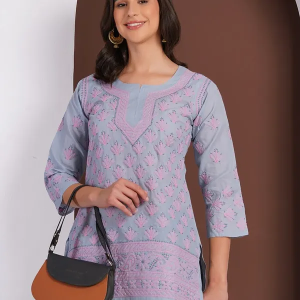 Dusty_Blue_Hand_Embroidered_Chikan_Cotton_Top_With_Contrast_Thread_Work