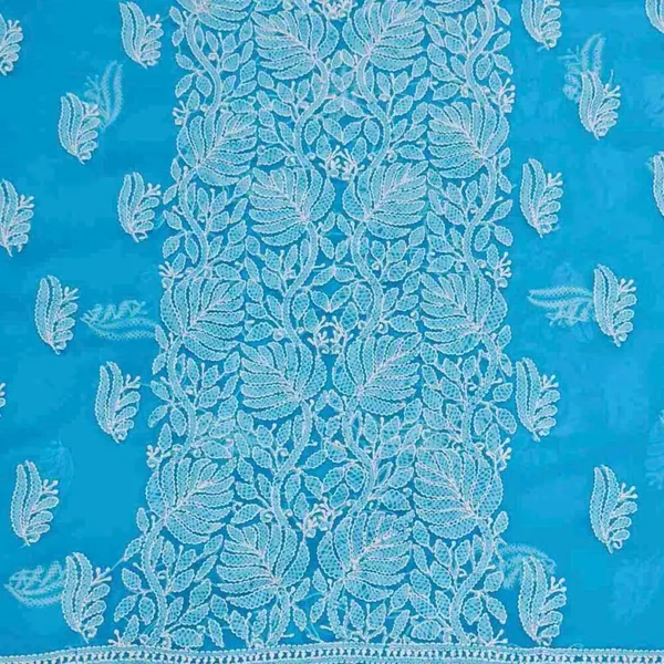 Turquoise_Blue_Hand_Embroidered_Soft_Chiffon_Unstitched_Leaf_Chikankari_Suit_Set_With_Dupatta