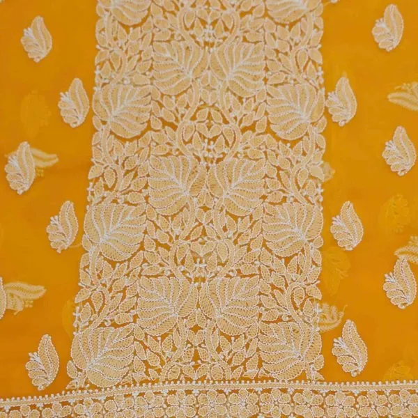 Mustard_Yellow_Hand_Embroidered_Soft_Chiffon_Unstitched_Leaf_Chikankari_Suit_Set_With_Dupatta