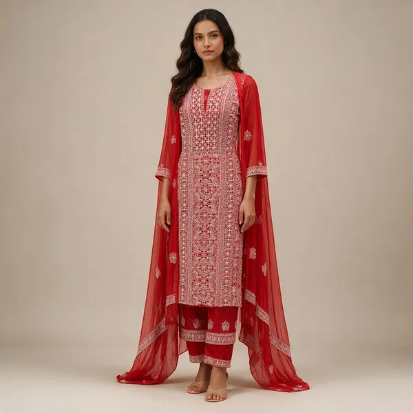 Cherry_Red_Suit_Piece_Chiffon_Jaal_With_Dupatta