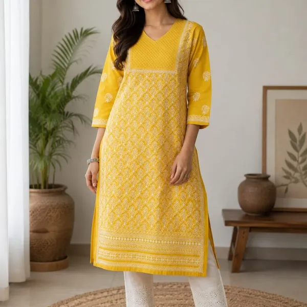 Mustard_Yellow_Kurti_Cotton_Full_Jaal_Work