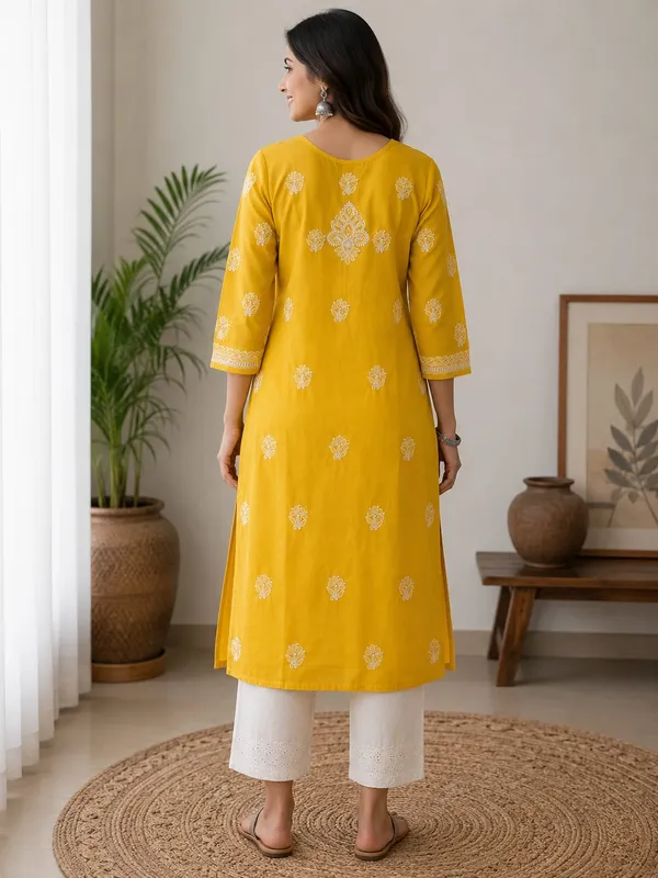 Mustard_Yellow_Kurti_Cotton_Full_Jaal_Work