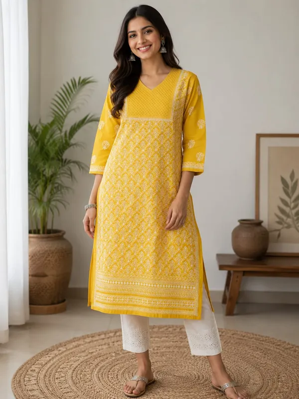 Mustard_Yellow_Kurti_Cotton_Full_Jaal_Work
