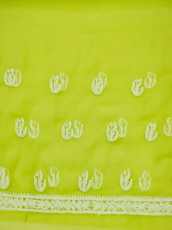 Lime_Green_Hand_Crafted_Soft_Chiffon_Unstitched_Chikan_Suit_Set_Panel_Pattern