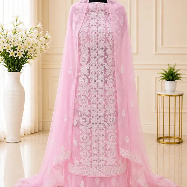 Baby_Pink_Hand_Crafted_Soft_Chiffon_Unstitched_Chikan_Suit_Set_Panel_Pattern