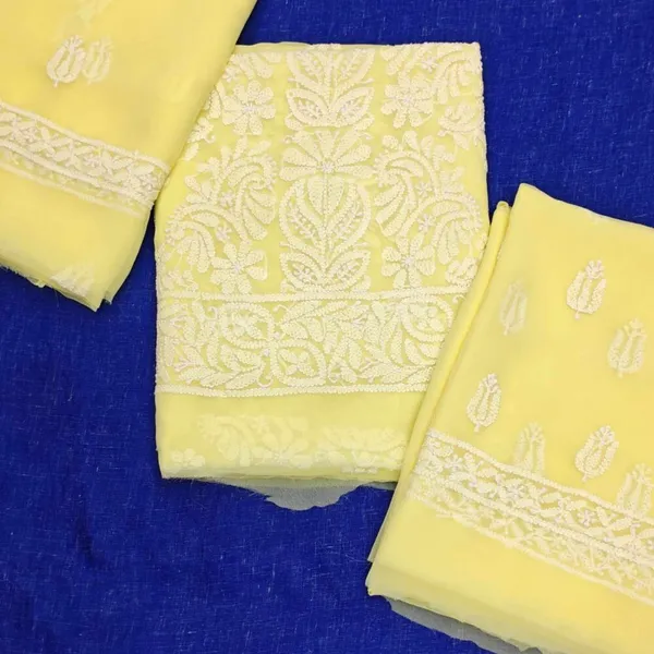 Lime_Green_Hand_Embroidered_Soft_Chiffon_Garth_Chikankari_Suit_Set_With_Dupatta