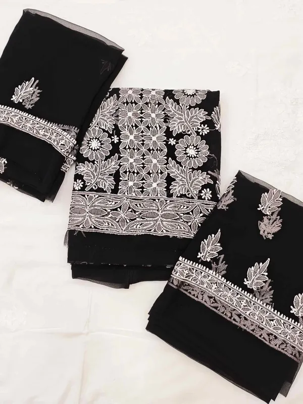 Black_Hand_Crafted_Soft_Chiffon_Unstitched_Chikan_Suit_Set_Panel_Pattern