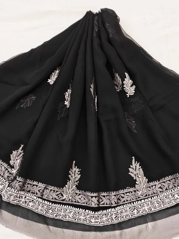 Black_Hand_Crafted_Soft_Chiffon_Unstitched_Chikan_Suit_Set_Panel_Pattern