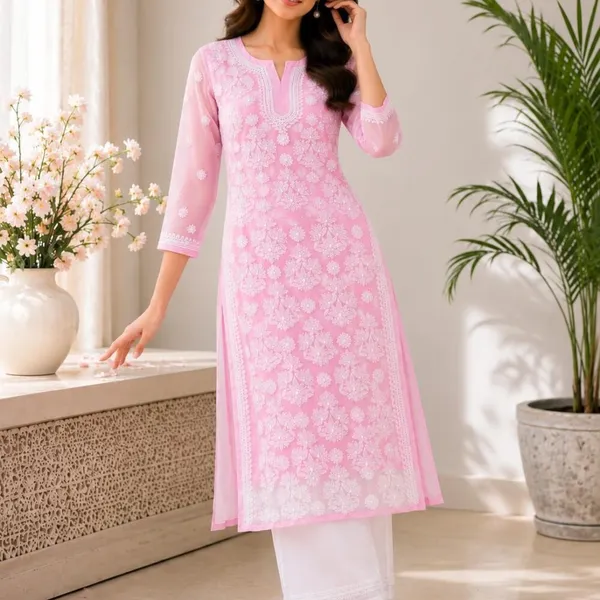 Soft_Baby_Pink_Hand_Embroidered_Lucknowi_Chikankari_Chiffon_Kurti_With_Full_Buti_Jaal