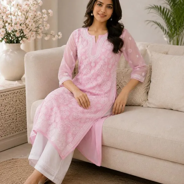 Soft_Baby_Pink_Hand_Embroidered_Lucknowi_Chikankari_Chiffon_Kurti_With_Full_Buti_Jaal