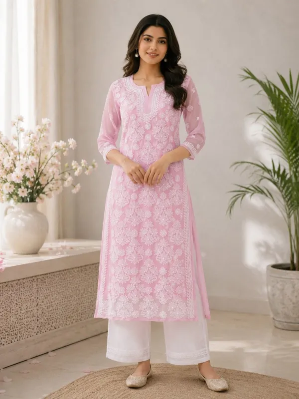 Soft_Baby_Pink_Hand_Embroidered_Lucknowi_Chikankari_Chiffon_Kurti_With_Full_Buti_Jaal