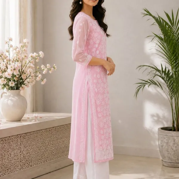 Soft_Baby_Pink_Hand_Embroidered_Lucknowi_Chikankari_Chiffon_Kurti_With_Full_Buti_Jaal