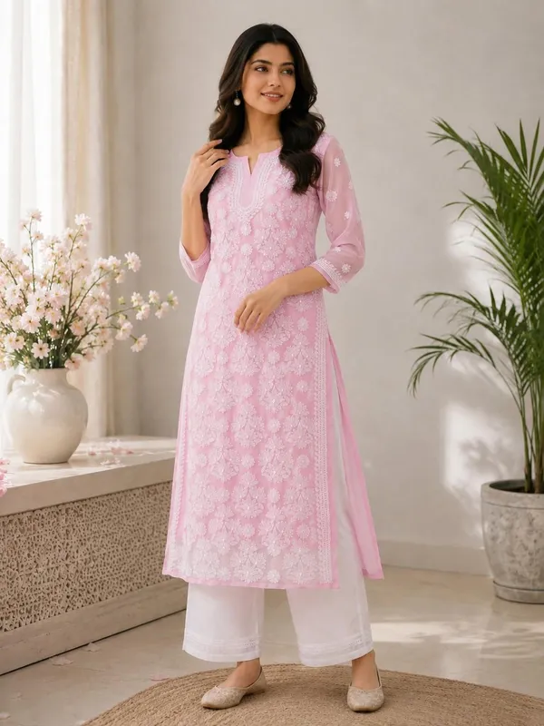 Soft_Baby_Pink_Hand_Embroidered_Lucknowi_Chikankari_Chiffon_Kurti_With_Full_Buti_Jaal