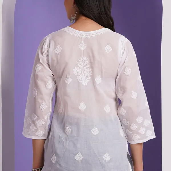 White_Hand_Embroidered_Chikan_Cotton_Top_With_Contrast_Thread_Work