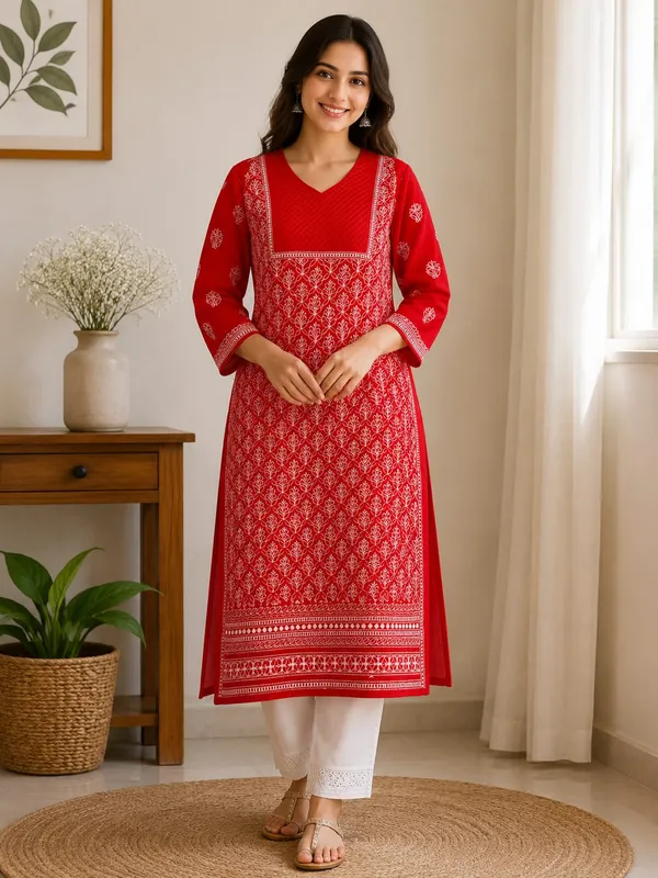 Scarlet_Red_Kurti_Cotton_Full_Jaal_Work