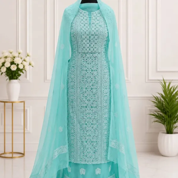 Mint_Aqua_Suit_Piece_Chiffon_Jaal_With_Dupatta