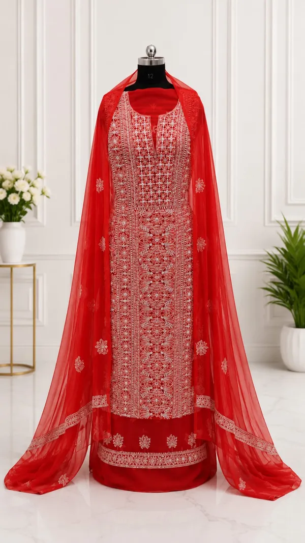 Cherry_Red_Suit_Piece_Chiffon_Jaal_With_Dupatta