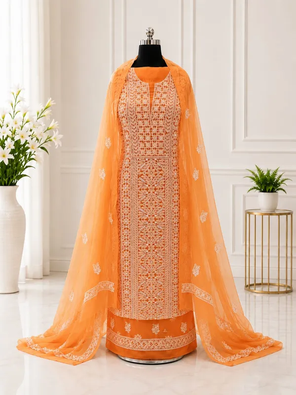 Tangerine_Orange_Suit_Piece_Chiffon_Jaal_With_Dupatta