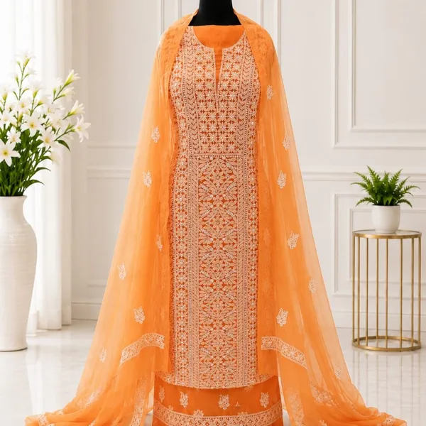 Tangerine_Orange_Suit_Piece_Chiffon_Jaal_With_Dupatta