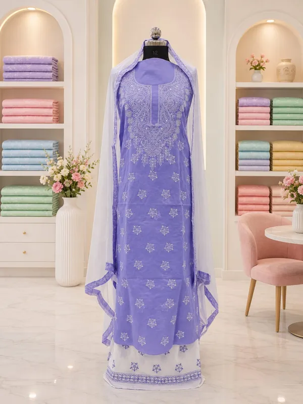 Lavender_Cotton_Suit_Piece_With_Contrast_Bottom_Chiffon_Dupatta